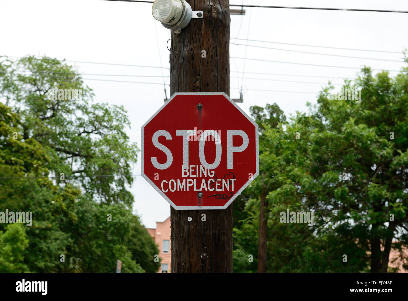 Stop Being Complacent Street Road Sign Defaced Deface Graffiti Humour Humor Message Subliminal Rm Usa Stock Photo Alamy Stop Being Complacent Street Road Sign Defaced Deface Graffiti Humour Humor Message Subliminal Rm Usa Stock Photo Alamy