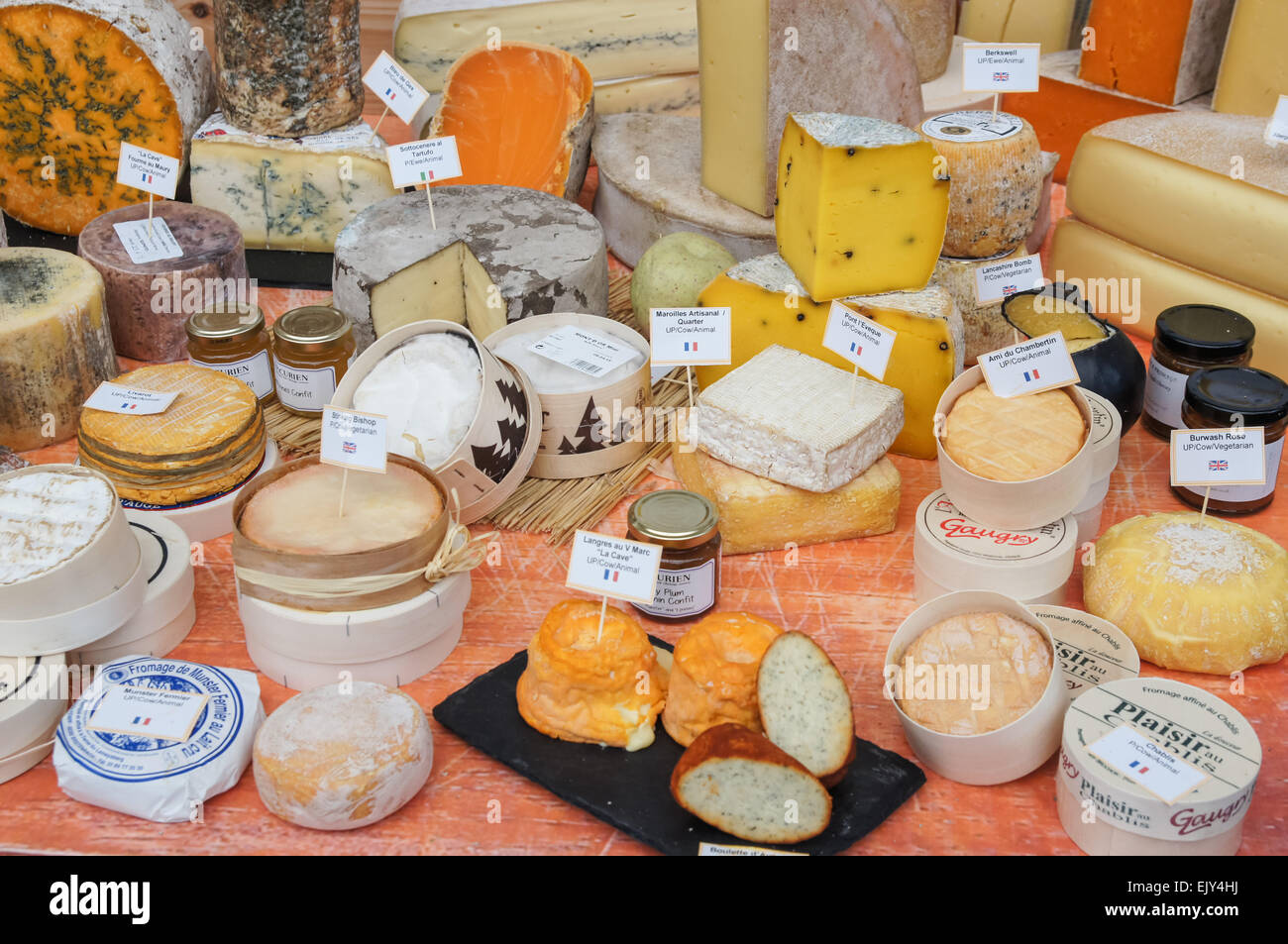 Cheese selection at the Cheese & Wine Festival, London England United