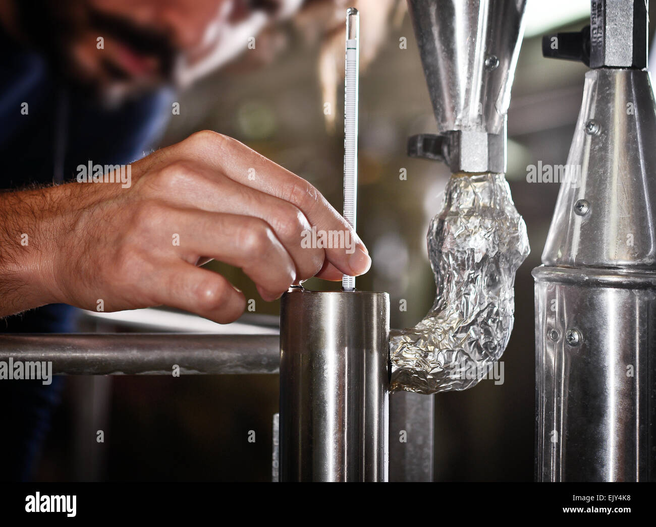 Brewmaster at work in a craft brewery Stock Photo