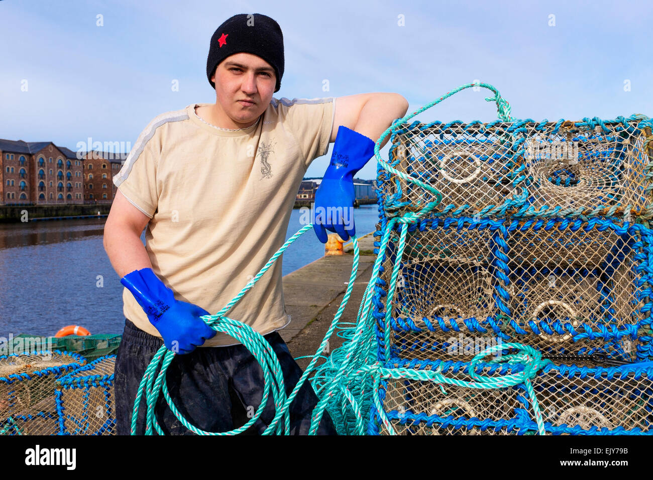 Martin McAskill, prawn fisherman, standing with his prawn nets at