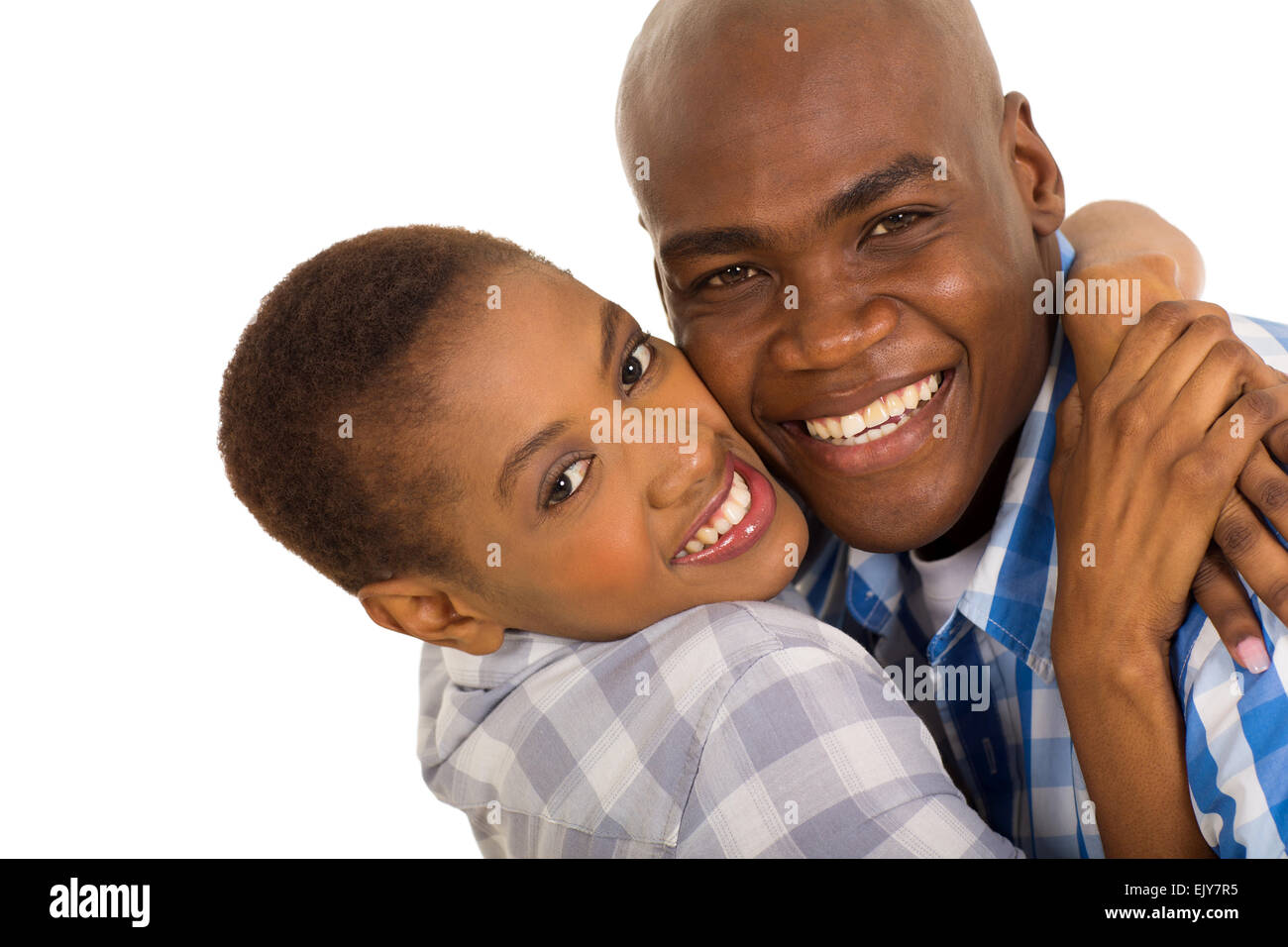 closeup portrait of happy African American couple hugging Stock Photo ...
