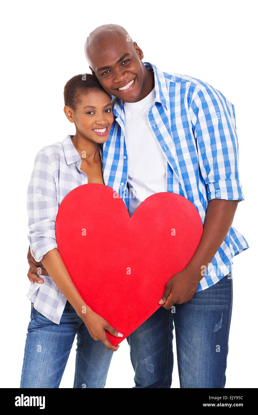 happy young African couple holding heart shape Stock Photo - Alamy