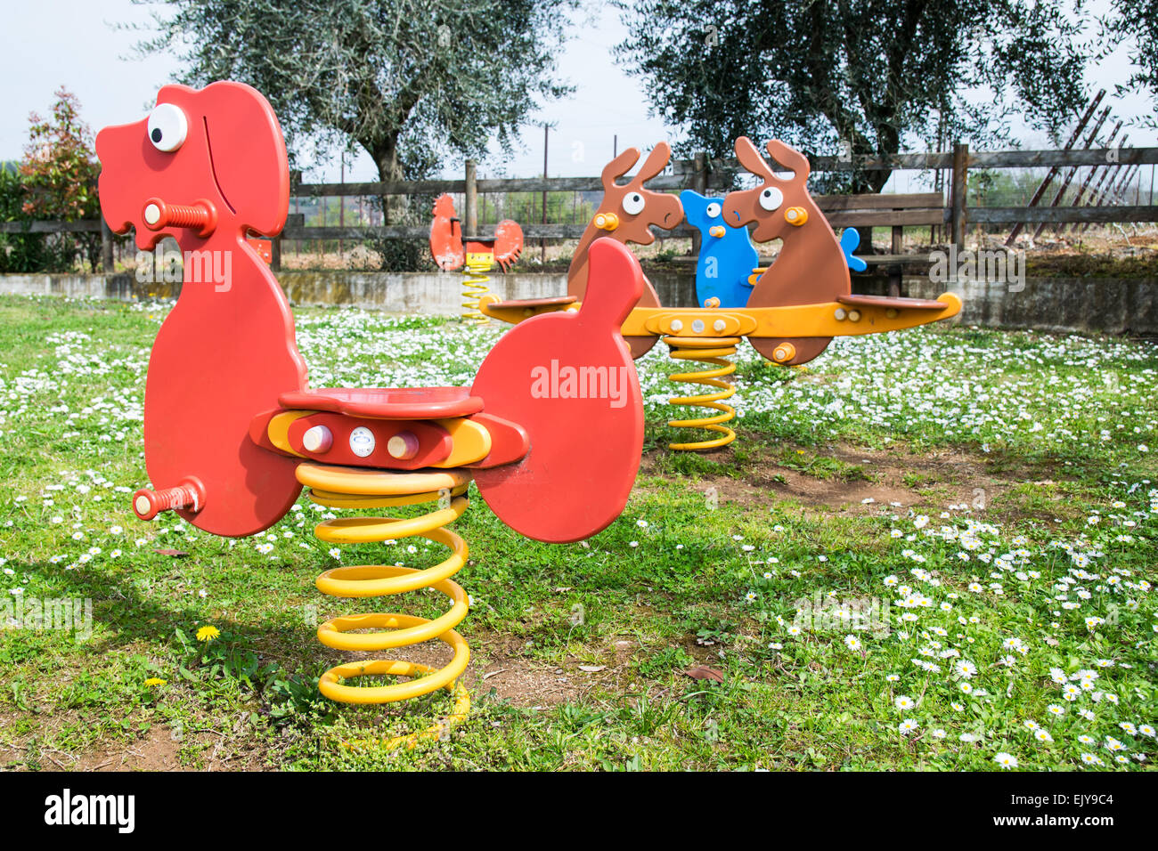 spring games in outdoor playground Stock Photo