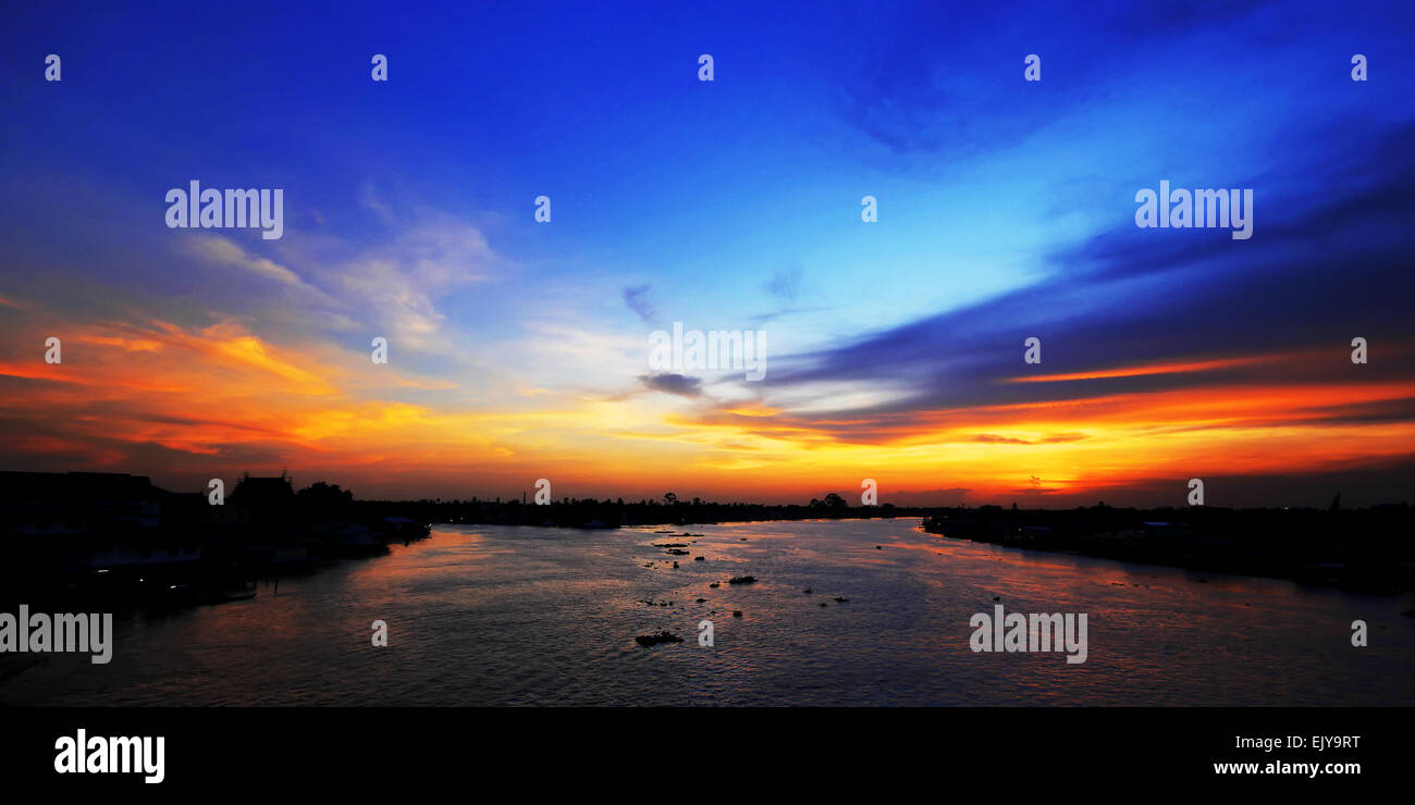Beautiful twilight at the river in Thailand Stock Photo - Alamy
