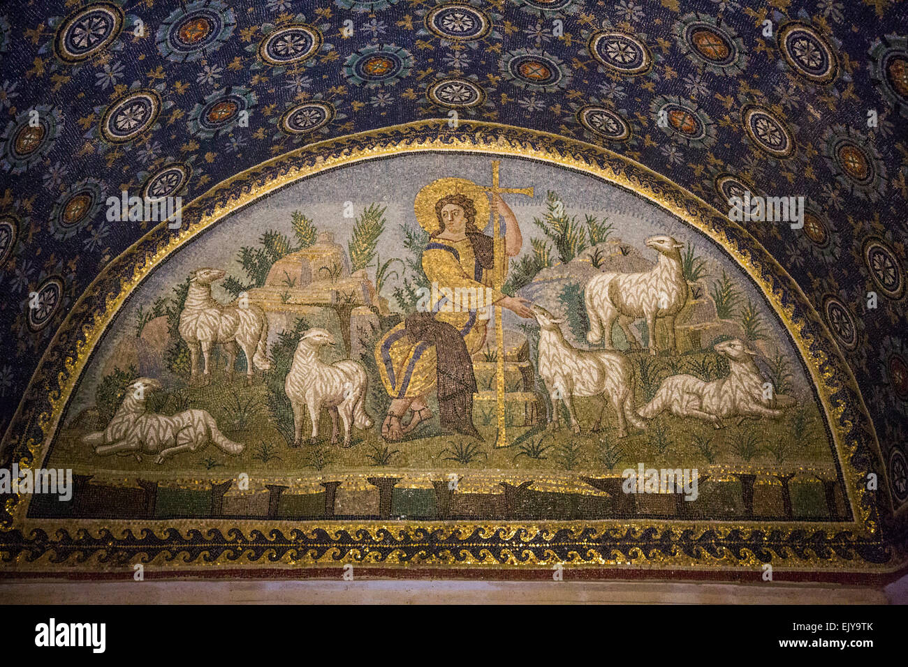 mosaic of Christ the Good Shepard, The Mausoleum of Galla Placidia, Ravenna, Italy. Stock Photo