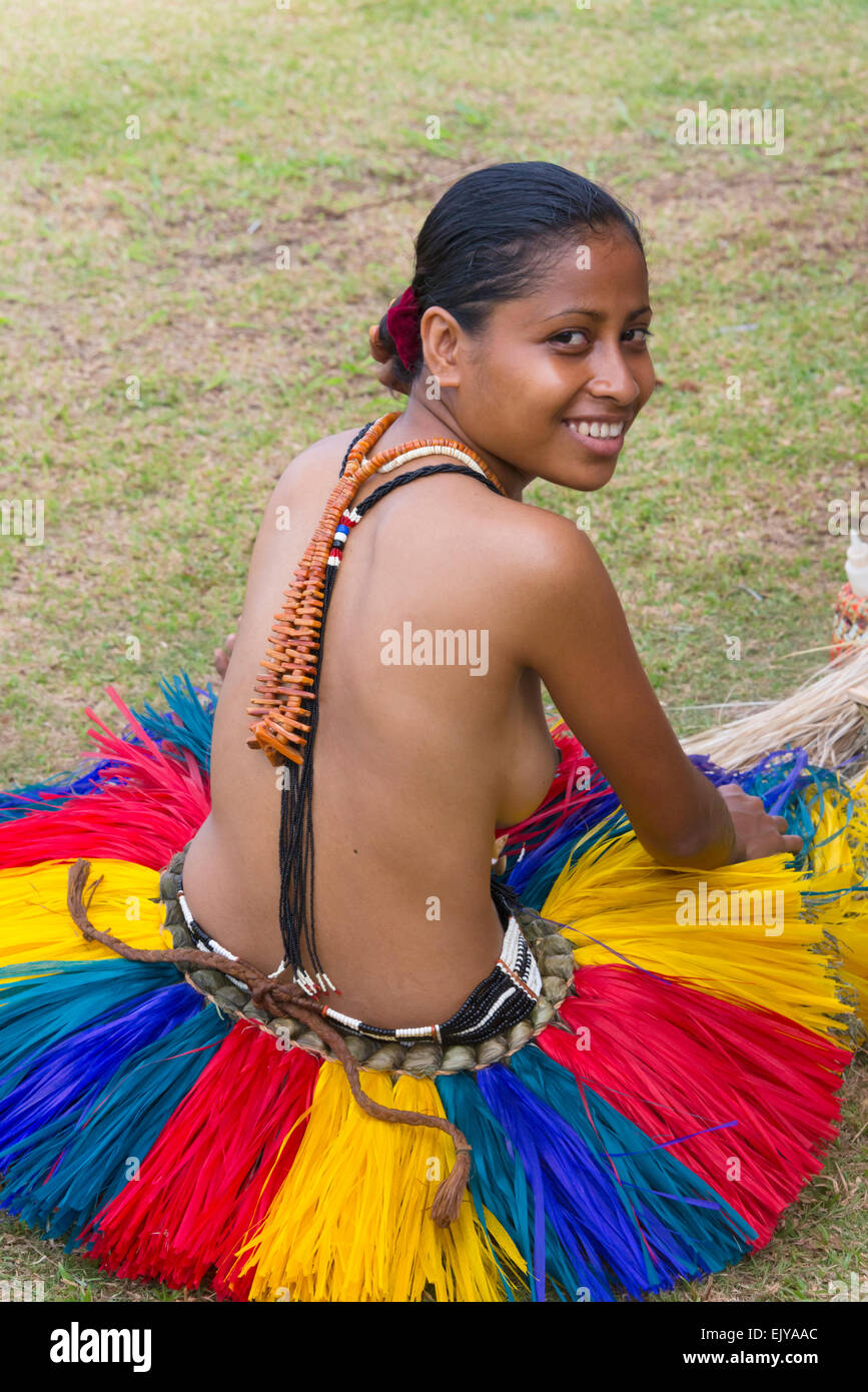 Girl wearing grass skirt yap hi-res stock photography and images