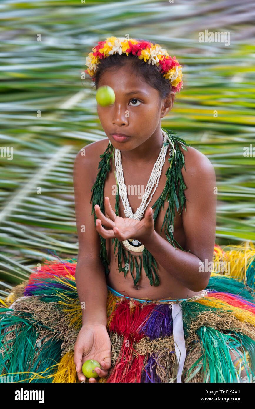 Yapese girl in traditional clothing at Yap Day Festival 