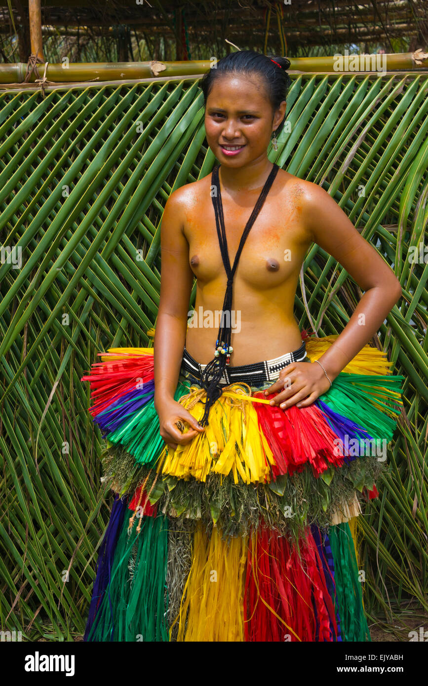Yapese girl in traditional clothing at Yap Day Festival, Yap Island, Federated States of Micronesia Stock Photo