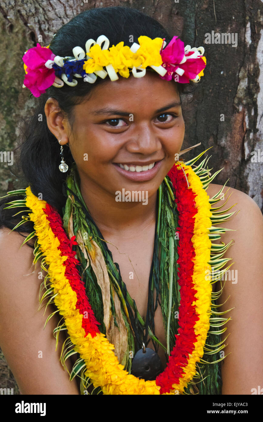Yapese girl in traditional clothing, Yap Island, Federated States of Micronesia Stock Photo