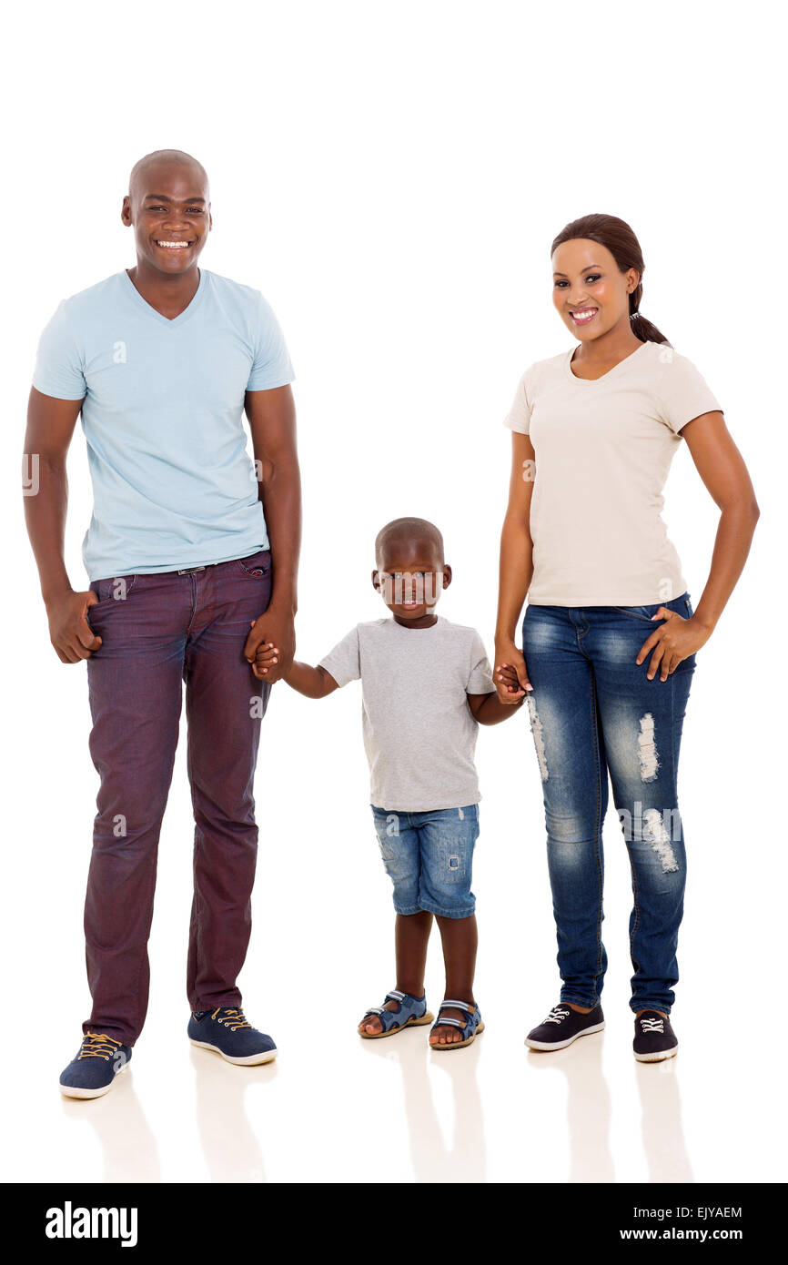 smiling young African couple and son on white background Stock Photo ...