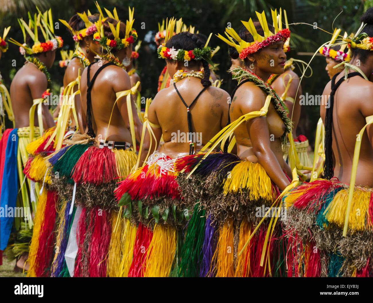 Yapese girls wearing different styles of grass skirts at Yap Day Festival,  Yap Island, Federated States of Micronesia Stock Photo - Alamy