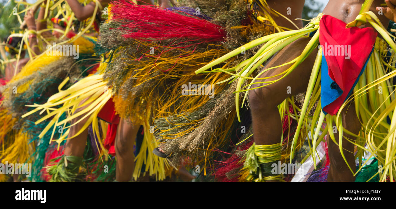 Yapese people in traditional clothing dancing at Yap Day Festival, Yap Island, Federated States of Micronesia Stock Photo