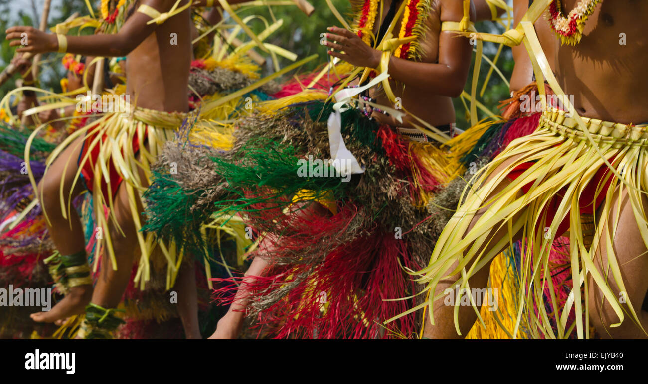 Yapese people in traditional clothing dancing at Yap Day Festival, Yap Island, Federated States of Micronesia Stock Photo