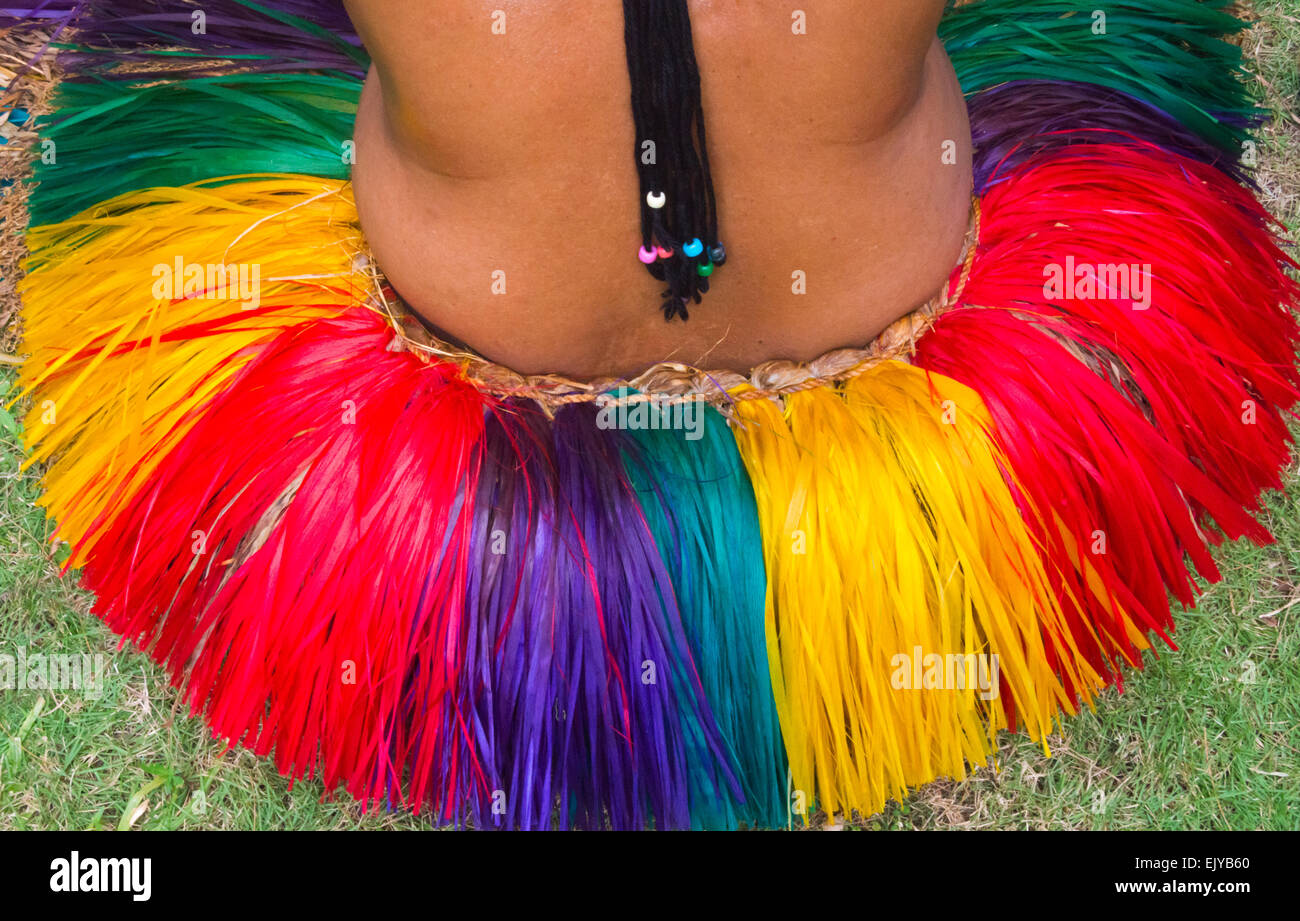 Yapese girl's grass skirt at Yap Day Festival, Yap Island, Federated States of Micronesia Stock Photo