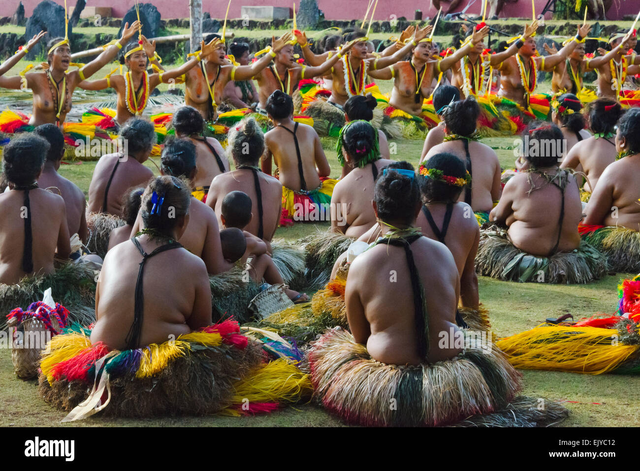 Yapese people watching Yap Day Festival performance, Yap Island, Federated States of Micronesia Stock Photo