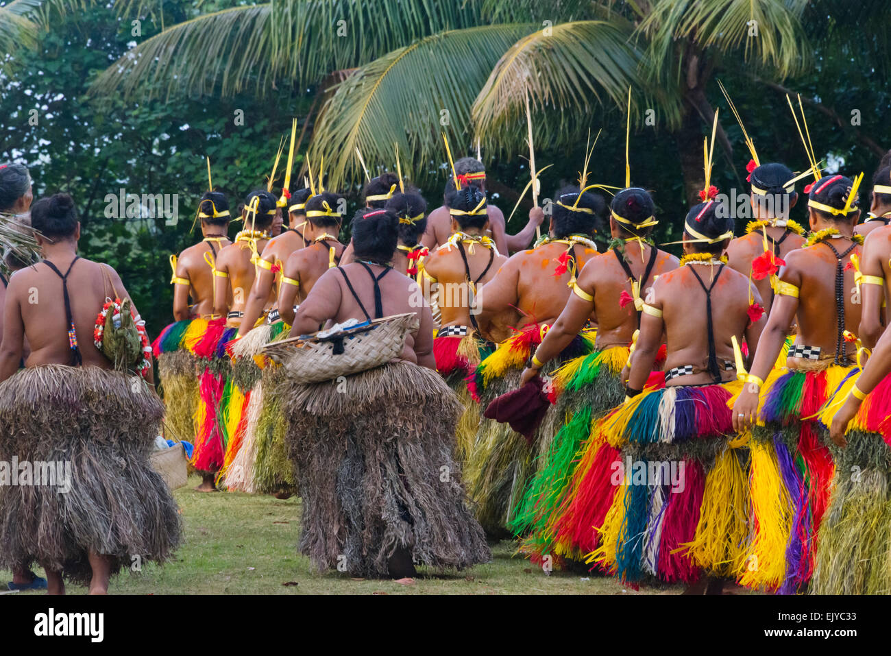 Yapese women in traditional clothing dancing at Yap Day Festival, Yap Island, Federated States of Micronesia Stock Photo