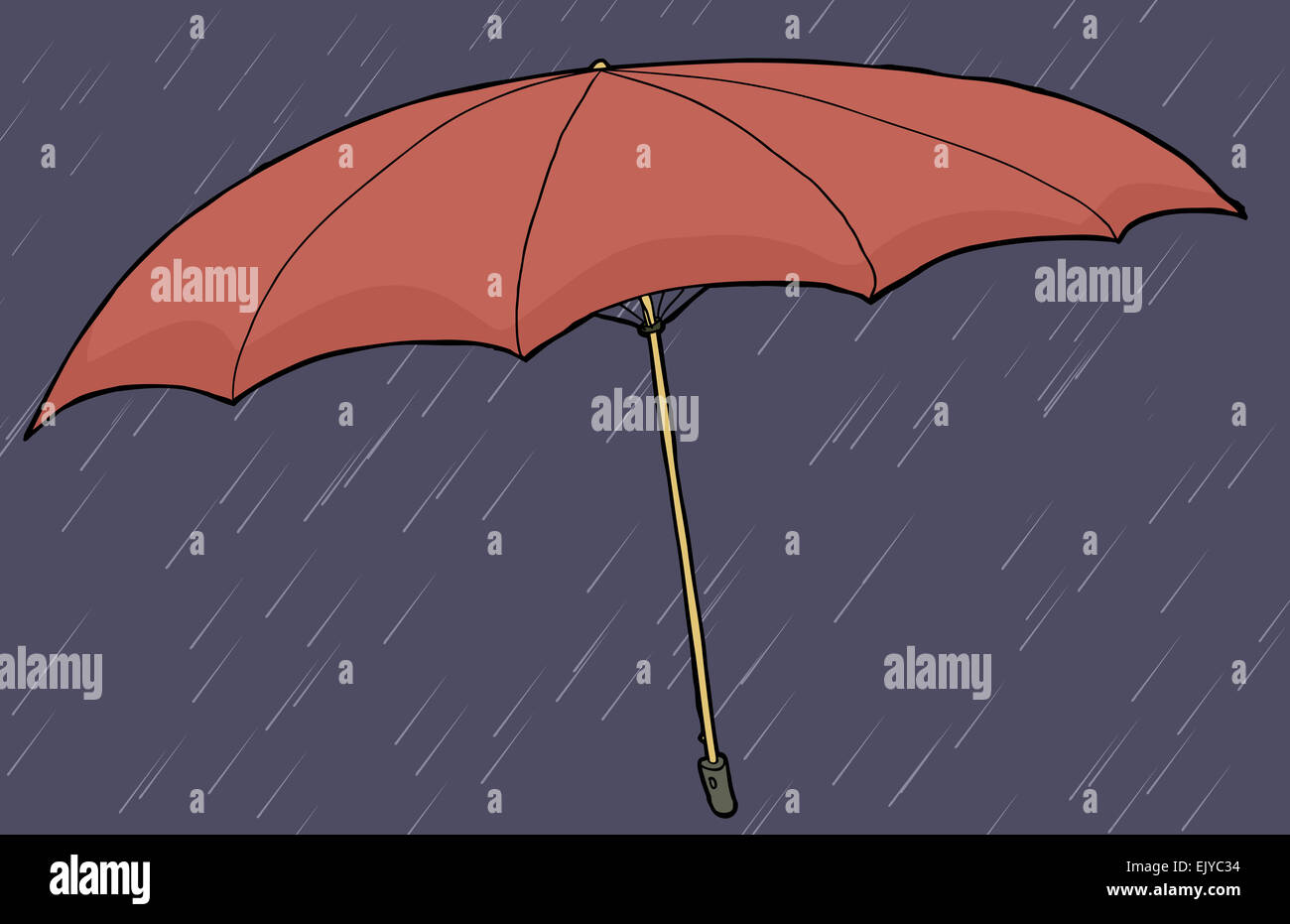 Single open red umbrella cartoon in rain storm Stock Photo - Alamy