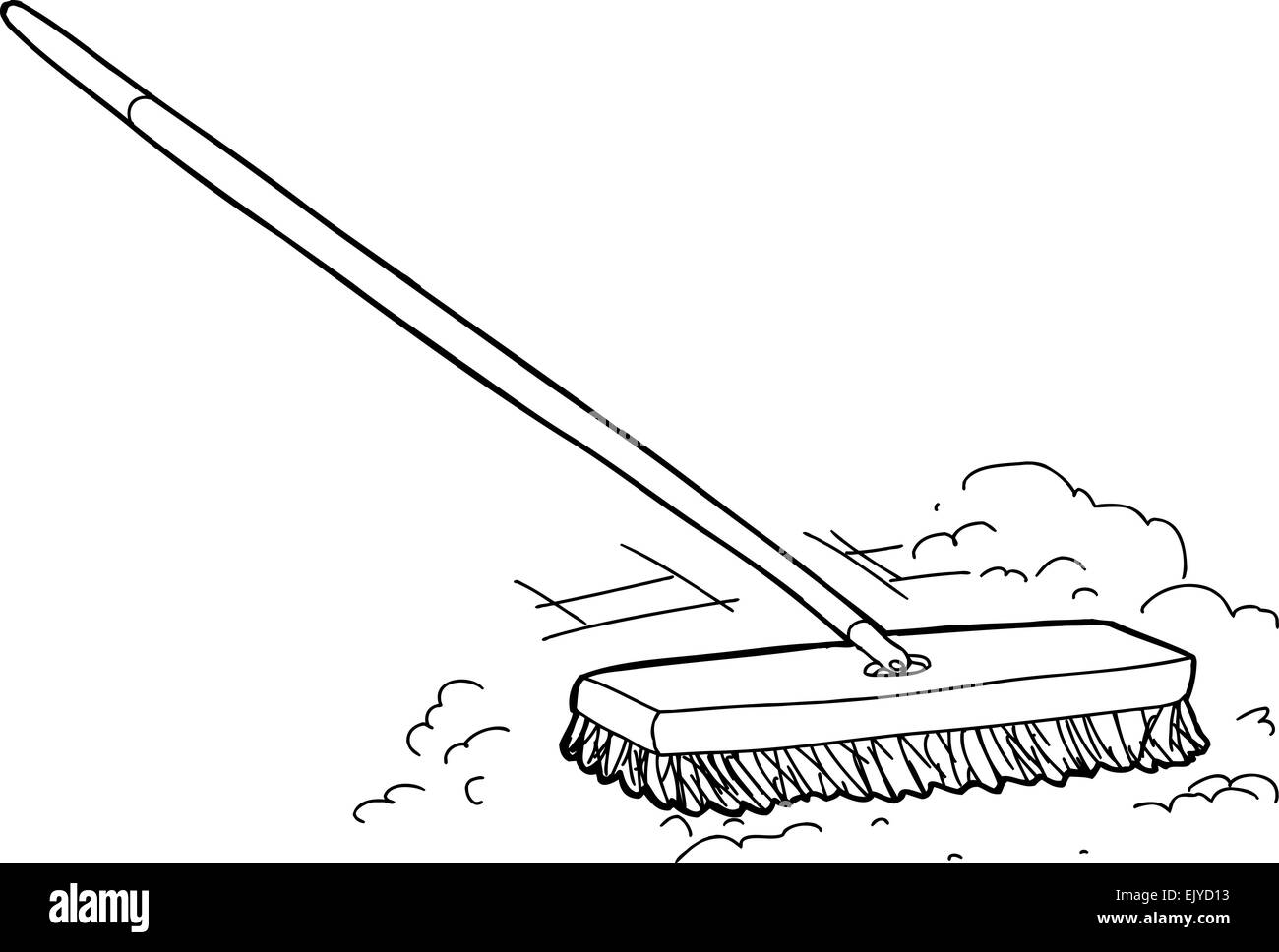 Outlined cartoon push broom sweeping dust over white Stock Photo Alamy
