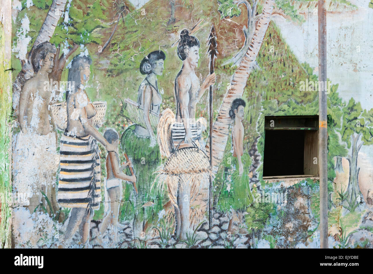 Mural on house, Yap Island, Federated States of Micronesia Stock Photo