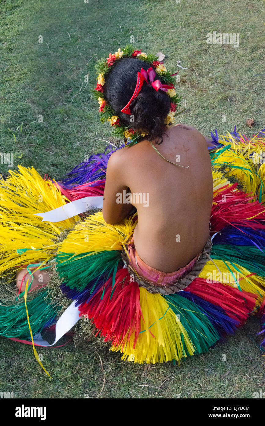 Yapese girl in traditional clothing at Yap Day Festival, Yap Island, Federated States of Micronesia Stock Photo