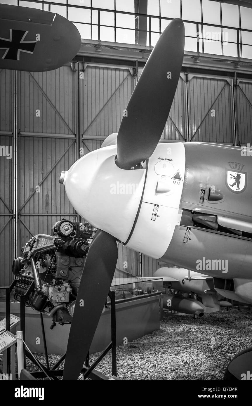 Close-up of a World War II Luftwaffe Messerschmitt propeller from the side. Stock Photo