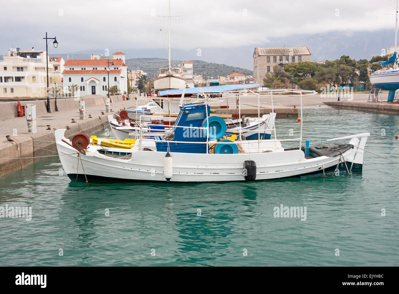 Part of the waterfront of the town of Itea, central Greece Stock Photo
