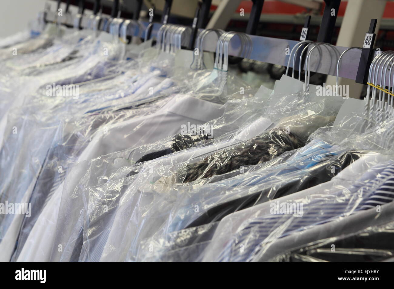 A Clothes Rack in a Dry Cleaning Stock Photo