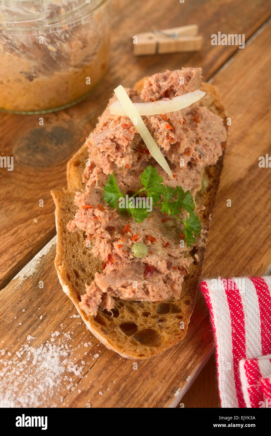 Bread with meat spread Stock Photo Alamy