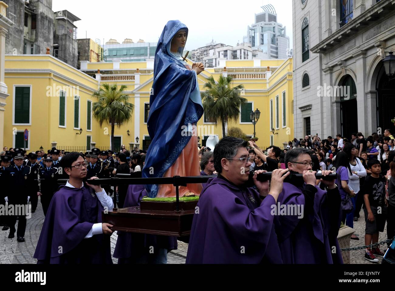 Statue of Our Lady being carried though Macau during Good Friday Procession Stock Photo
