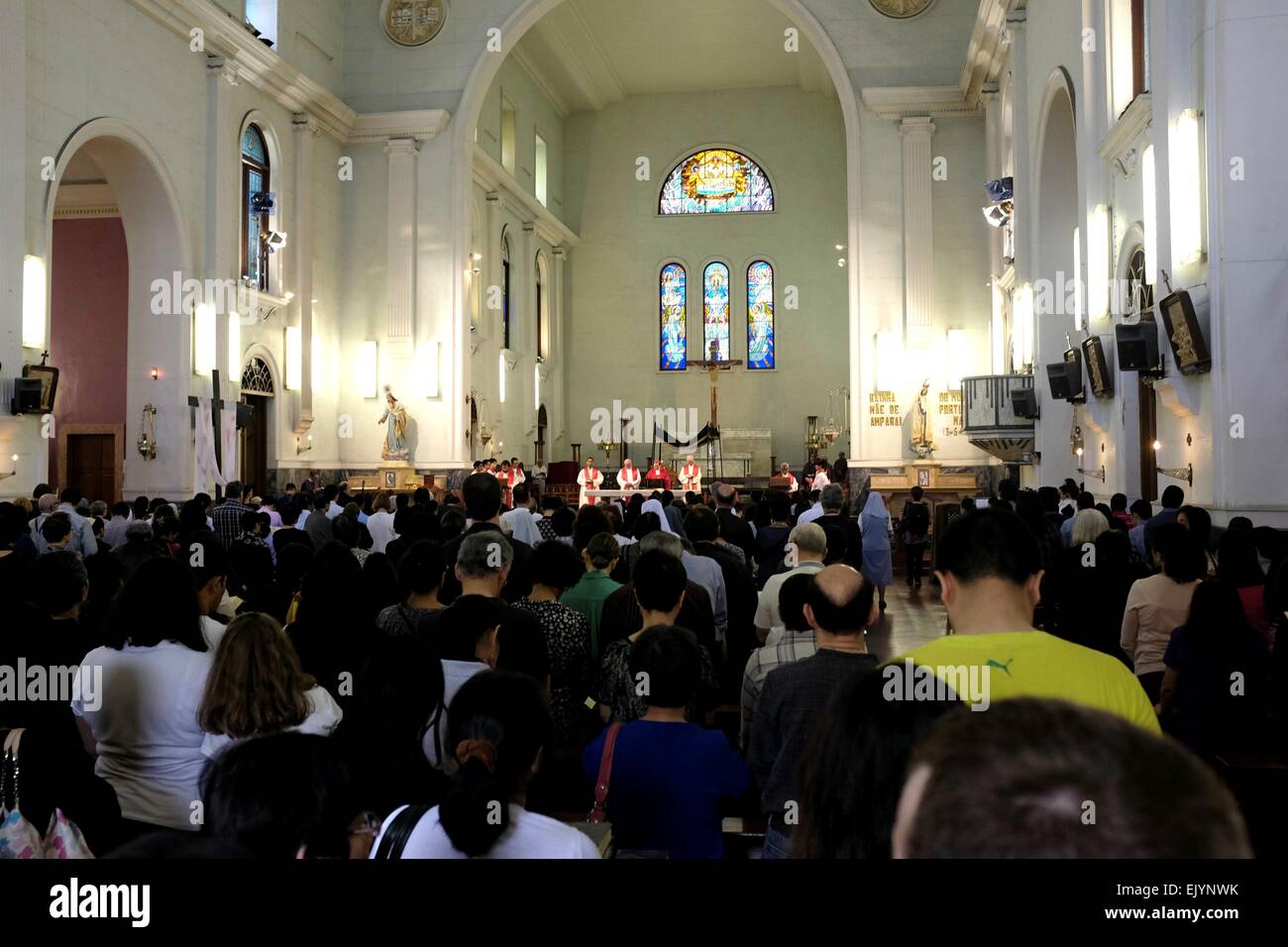 Service before the Good Friday Procession in The Se Cathedral, Macau Stock Photo