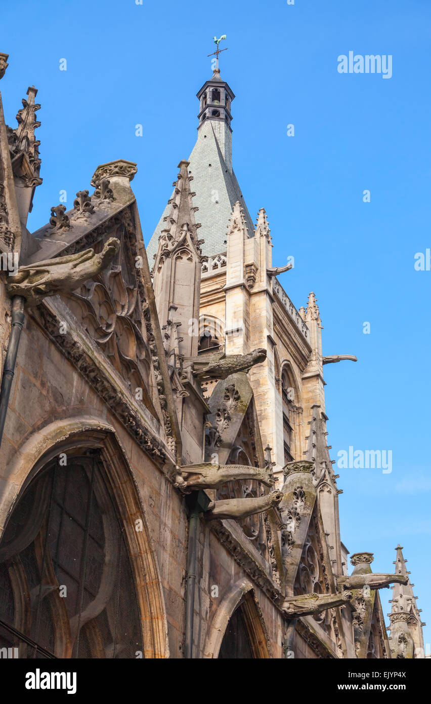 Gothic style decorated facade, medieval Church of Saint-Severin, Paris, France Stock Photo