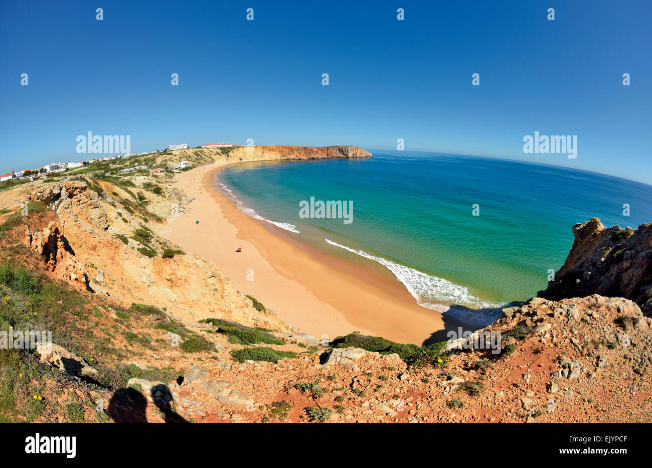 Portugal, Algarve: Bird eye´s view of beach Praia da Mareta in Sagres