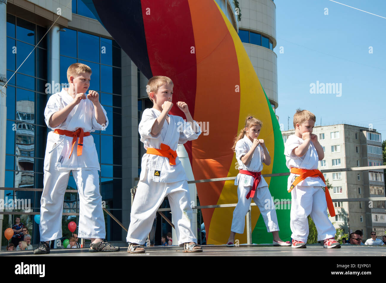 ORENBURG, ORENBURG region, RUSSIA, 1 June, 2014 year. Children are engaged in Taekwondo Stock Photo