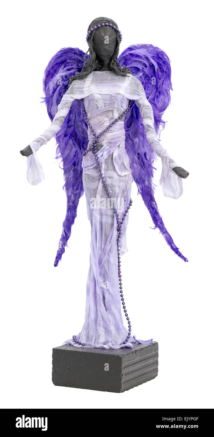 Paverpol Sculpture of an Angel with Violet Wings and Outstretched Arms Stock Photo