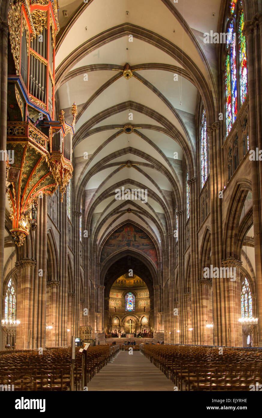 Interior of Notre Dame of Strasbourg Cathedral, France Stock Photo