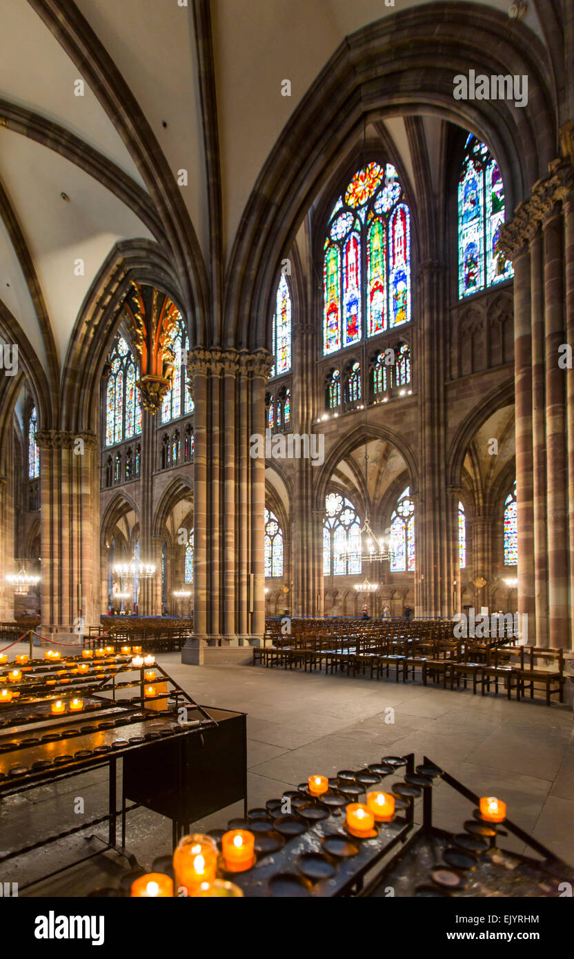 Interior of Notre Dame of Strasbourg Cathedral, France Stock Photo