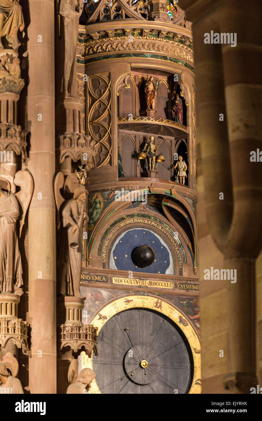 Astronomical clock inside Notre Dame of Strasbourg Cathedral, France Stock Photo