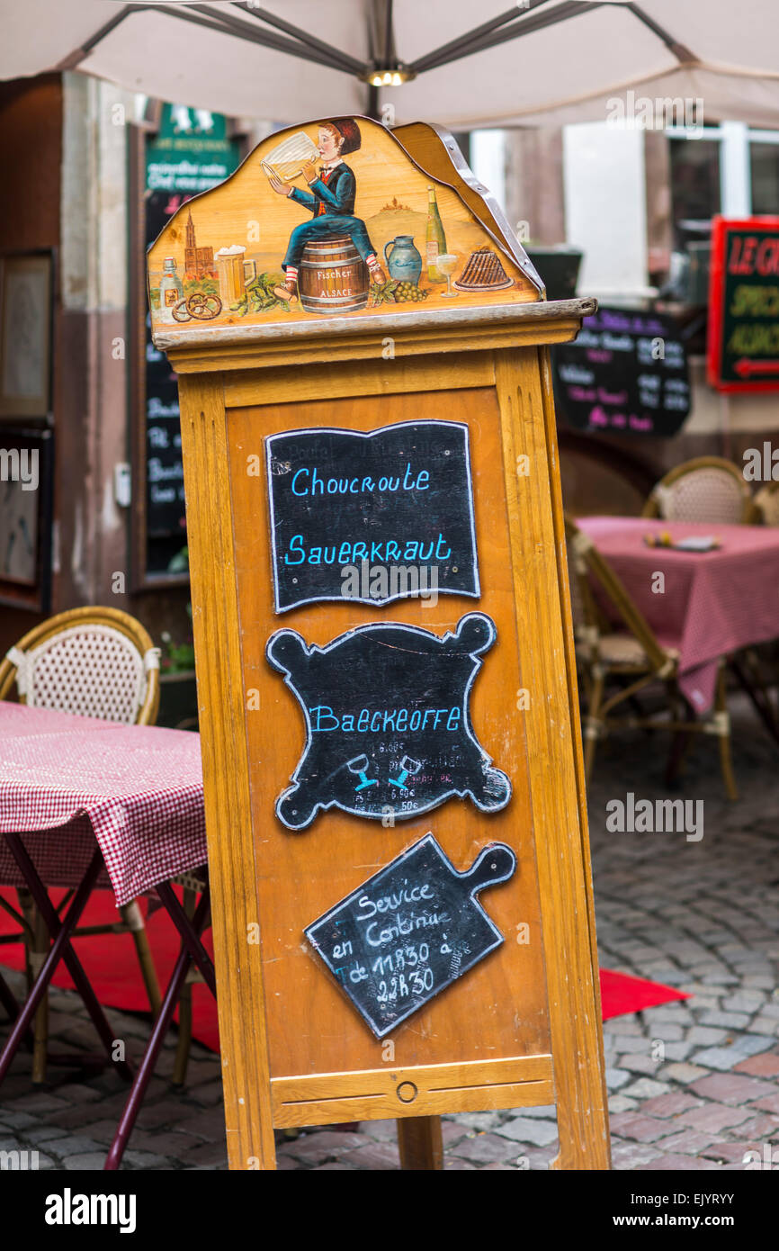 Street restaurant cafe tables and chairs, Strasbourg, France Stock Photo