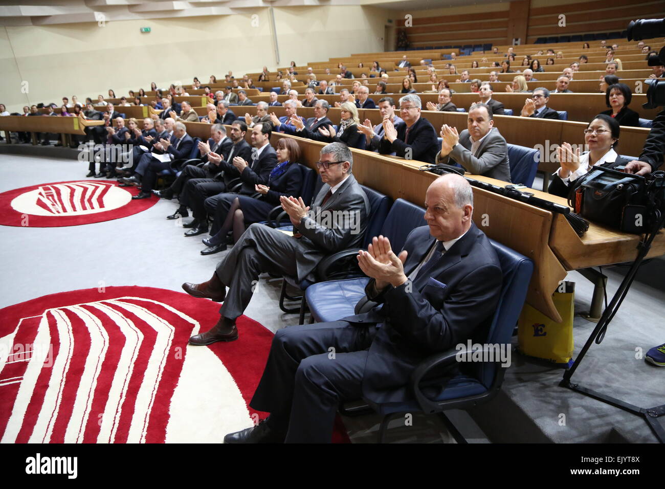 Sarajevo, Bosnia and Herzegovina (BiH). 2nd Apr, 2015. People participate in a ceremony marking the 20th anniversary of diplomatic ties between China and Bosnia and Herzegovina (BiH) in the Parliament building in Sarajevo, Bosnia and Herzegovina (BiH), on April 2, 2015. China and BiH hold a ceremony to celebrate the 20th anniversary of establishment of diplomatic ties. Credit:  Haris Memija/Xinhua/Alamy Live News Stock Photo