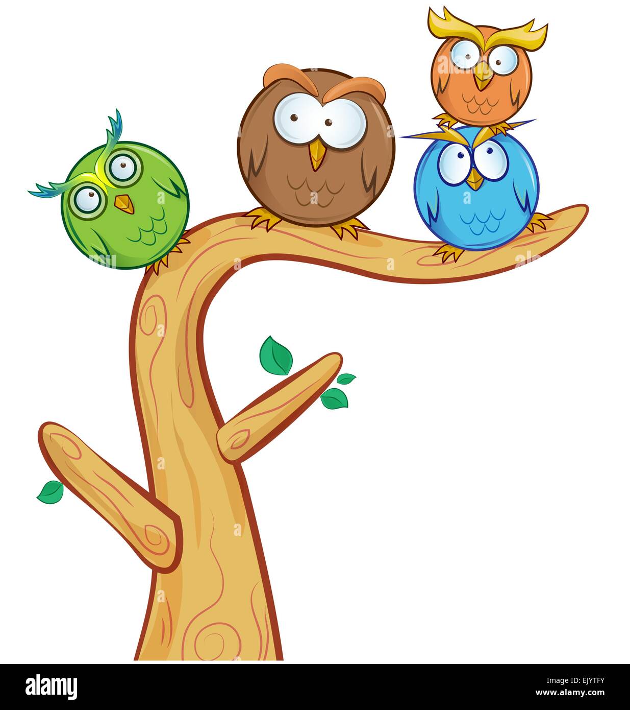 funny owl group cartoon on tree isolated Stock Vector