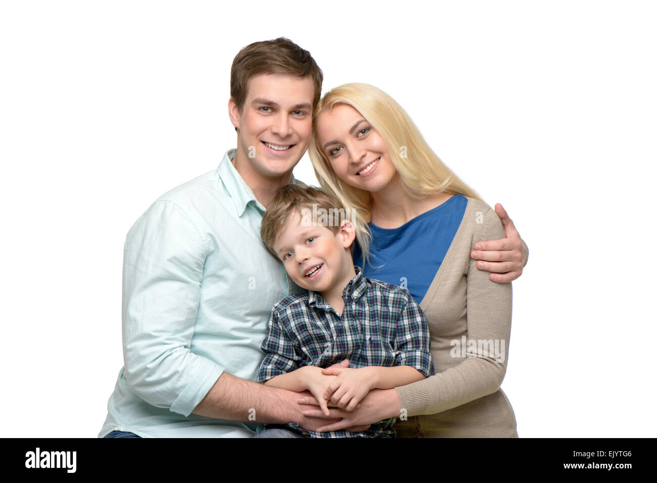 Smiling family of three enjoying time together Stock Photo