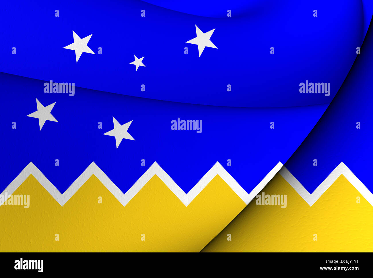 Flag of Magallanes and Antartica Chilena Region. Close Up. Stock Photo