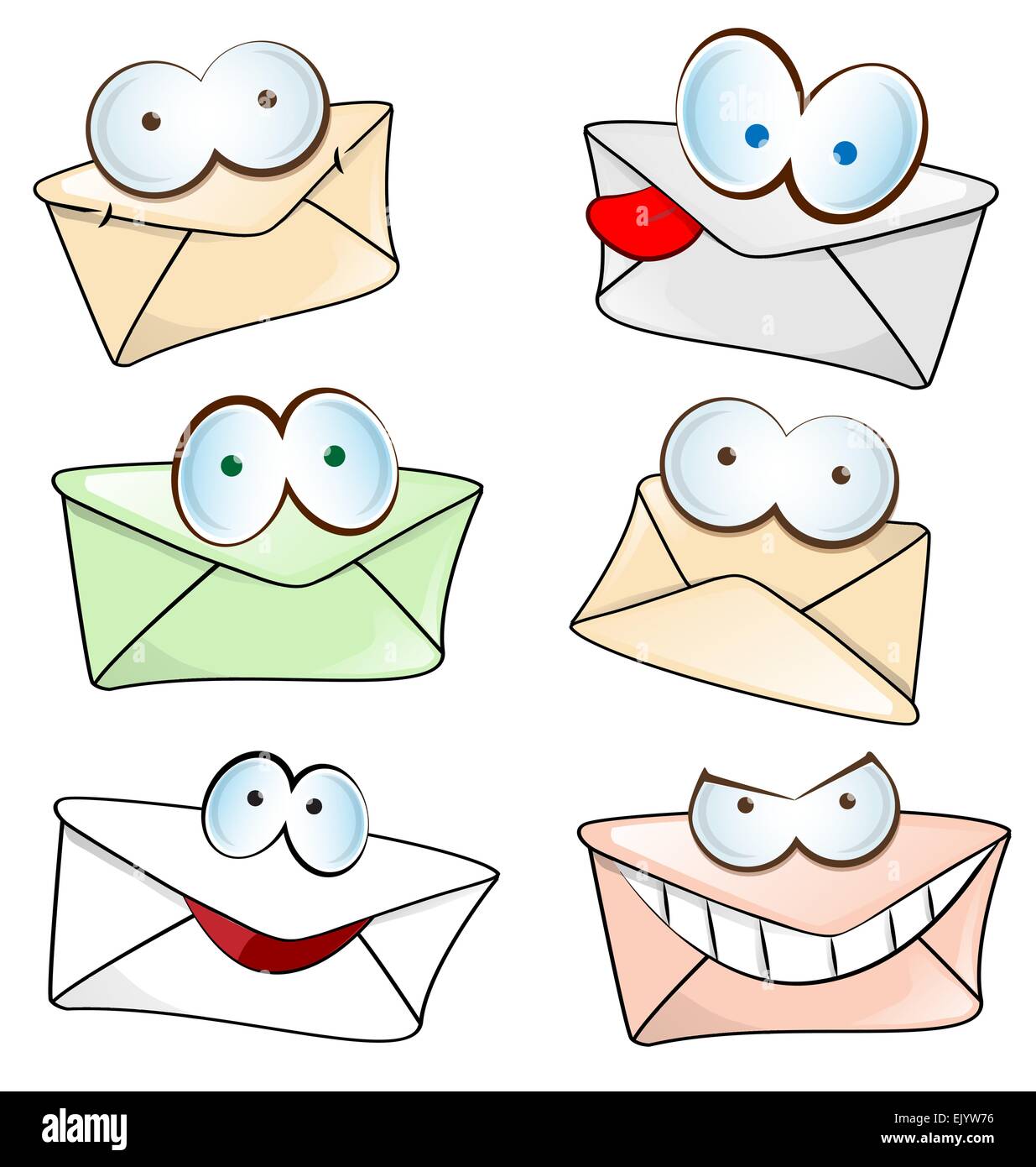 funny mail cartoon set isolated on white Stock Vector