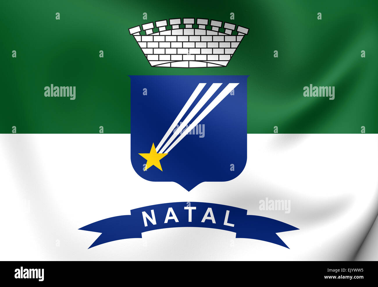 Flag of Natal, Brazil. Close Up. Stock Photo