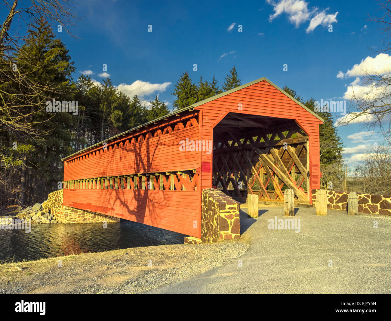 The Sachs Covered Bridge, aka Saucks Covered Bridge near Gettysburg National Military Park believed to be haunted by those who died in the Civil War Stock Photo