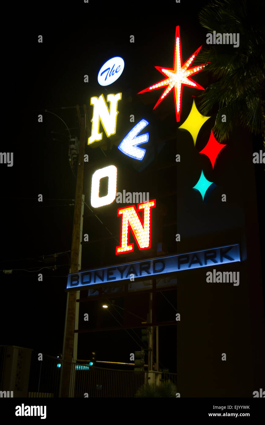 Las Vegas, NV, USA - March 21, 2015 : Sign outside the Neon Boneyard Park museum in Las Vegas, NV Stock Photo