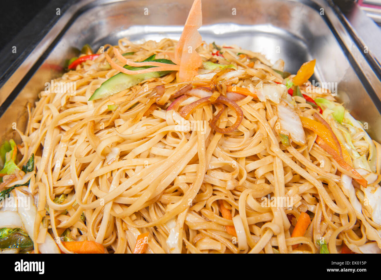 Closeup of Pad Thai chinese meal on display at a hotel restaurant buffet Stock Photo