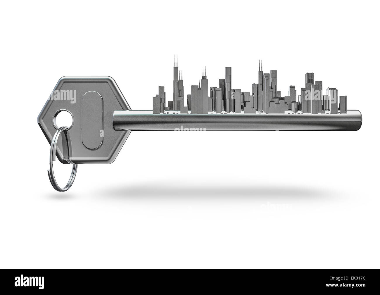 3D render of key with city as teeth Stock Photo - Alamy