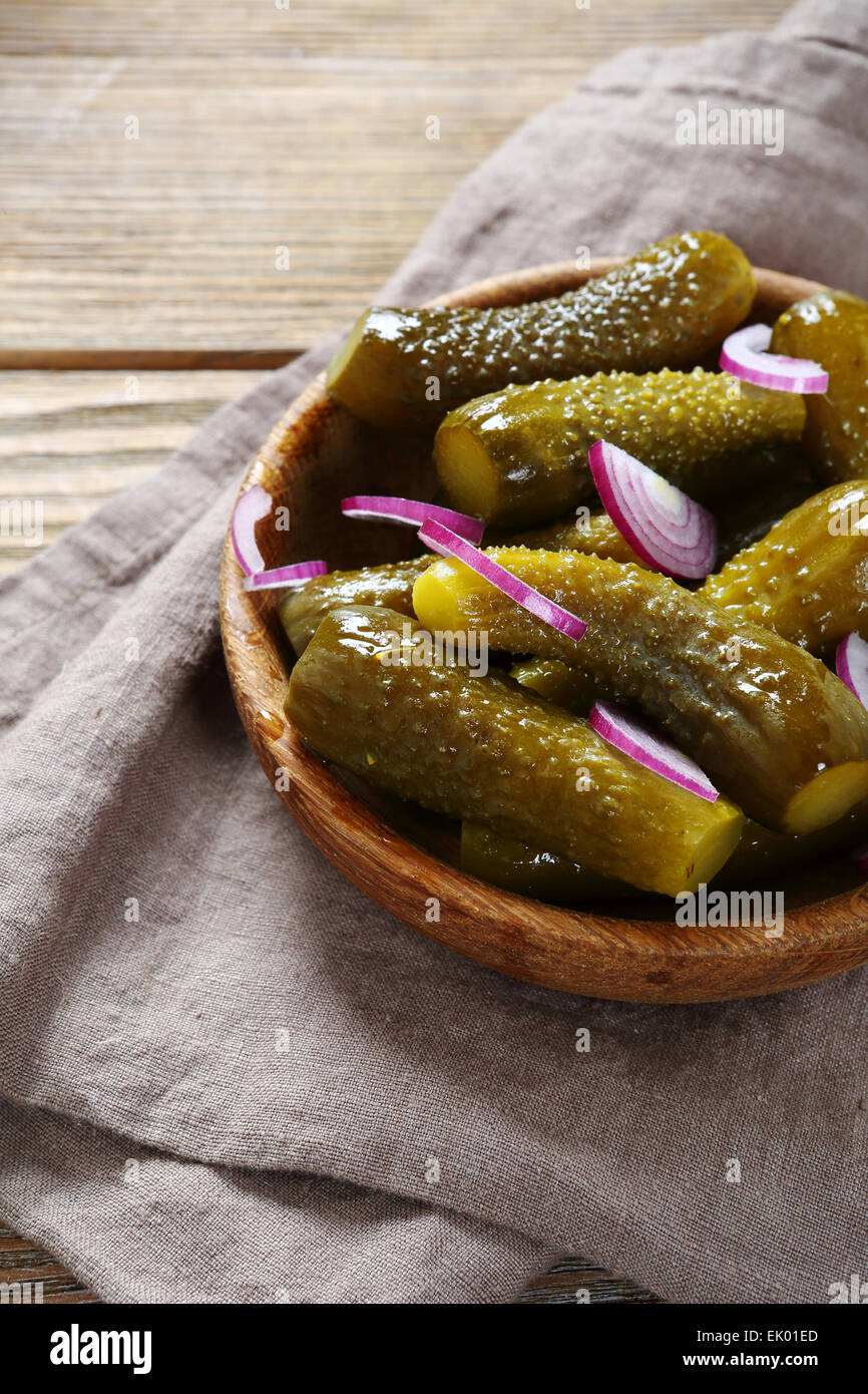 Delicious cucumber and onion in a bowl, food Stock Photo
