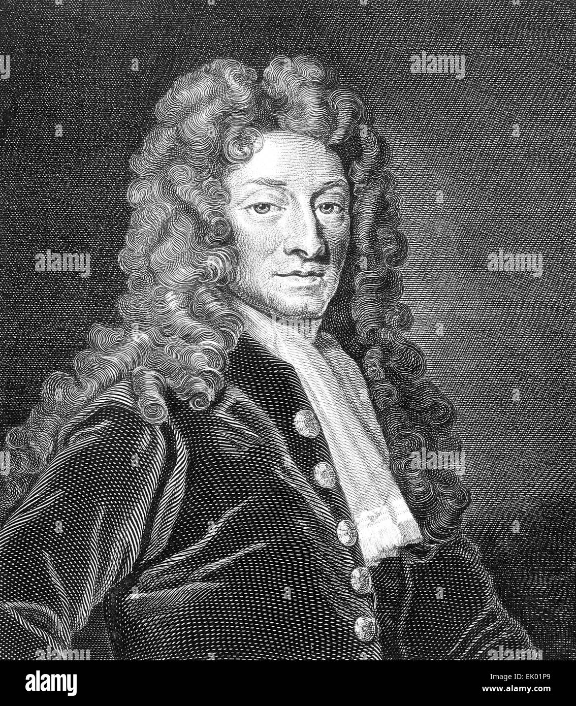 CHRISTOPHER WREN (1632-1723) English architect in an engraving based on Godfrey Kneller's 1711 portrait Stock Photo